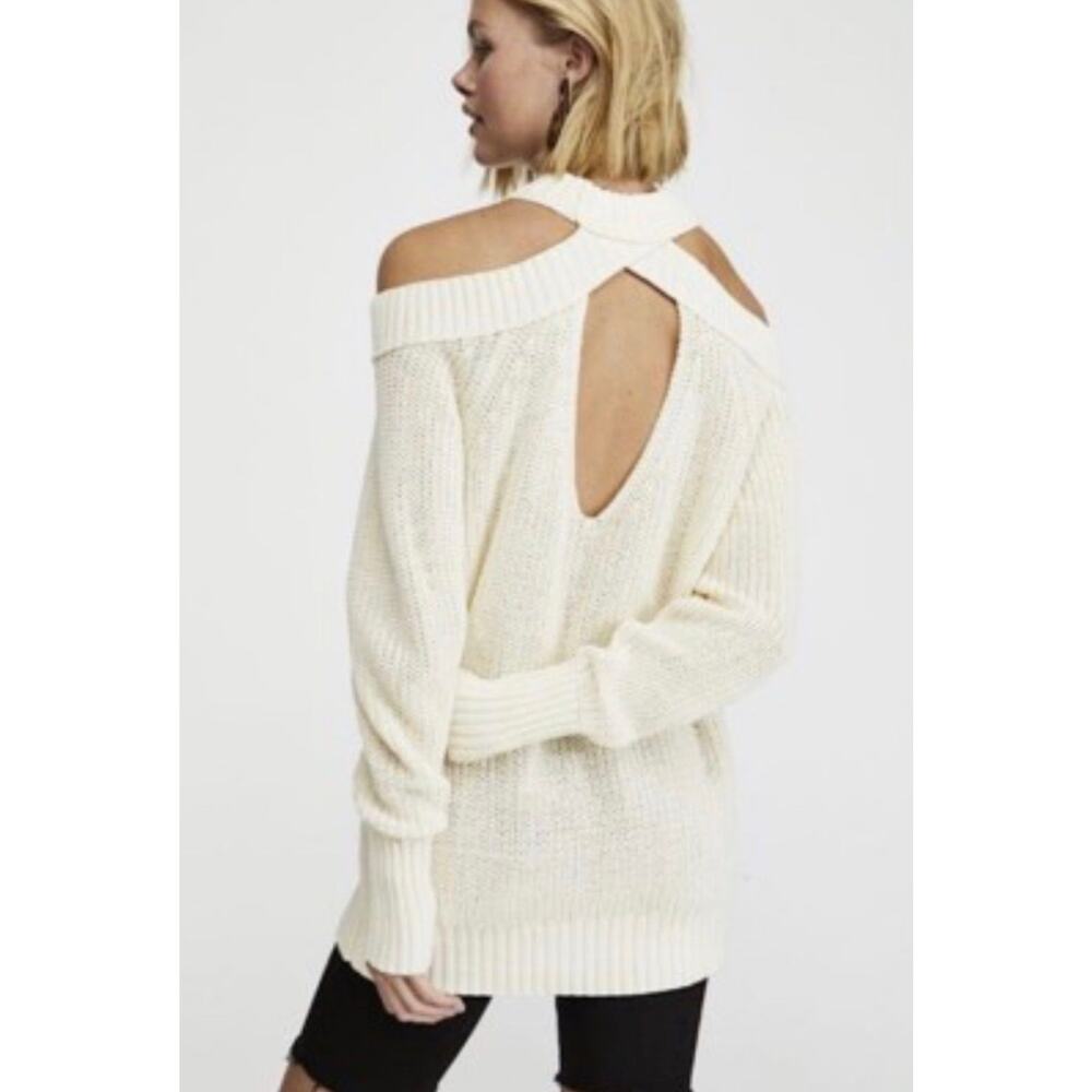 Free People Half Moon Bay Cutout Shoulder Pullover Knit Top Sweater